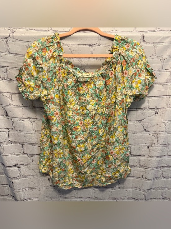 Lime N Chili Tops - Lime N Chili Floral Puff-Sleeve Peasant Blouse in Yellow & Green